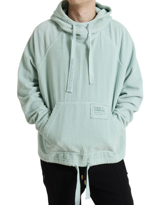 Dolce & Gabbana Mint Green Cotton Hooded Pockets Pullover Sweater - Ellie Belle