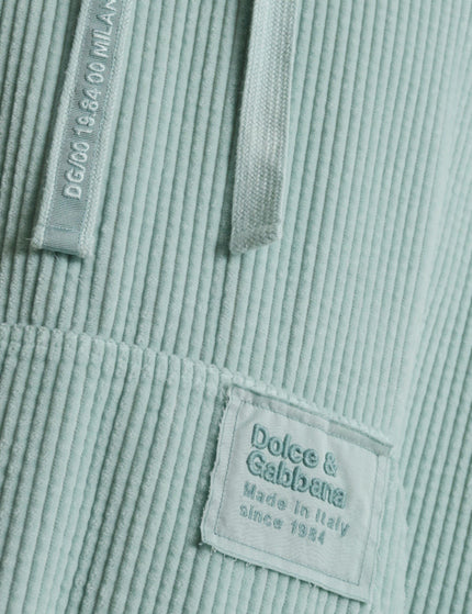 Dolce & Gabbana Mint Green Cotton Hooded Pockets Pullover Sweater - Ellie Belle