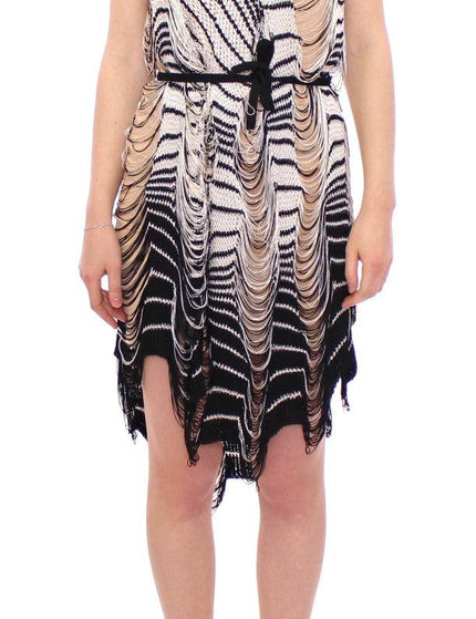 Alice Palmer Black Chainette Knit Striped Assymetrical Dress - Ellie Belle