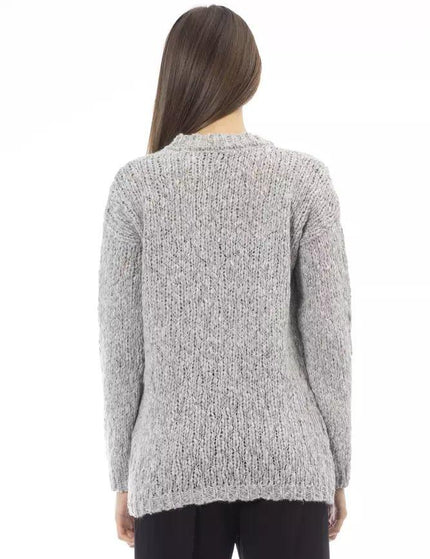 Alpha Studio Gray Alpaca Leather Sweater - Ellie Belle
