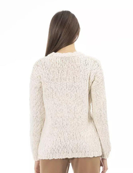 Alpha Studio White Alpaca Leather Sweater - Ellie Belle