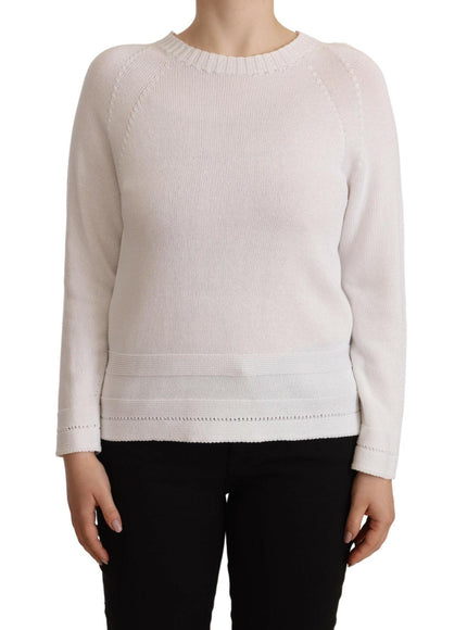 Alpha Studio White Long Sleeves Crewneck Pullover Sweater - Ellie Belle