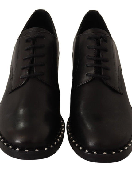 ASH Black Leather Block Mid Heels Lace Up Studs Shoes - Ellie Belle