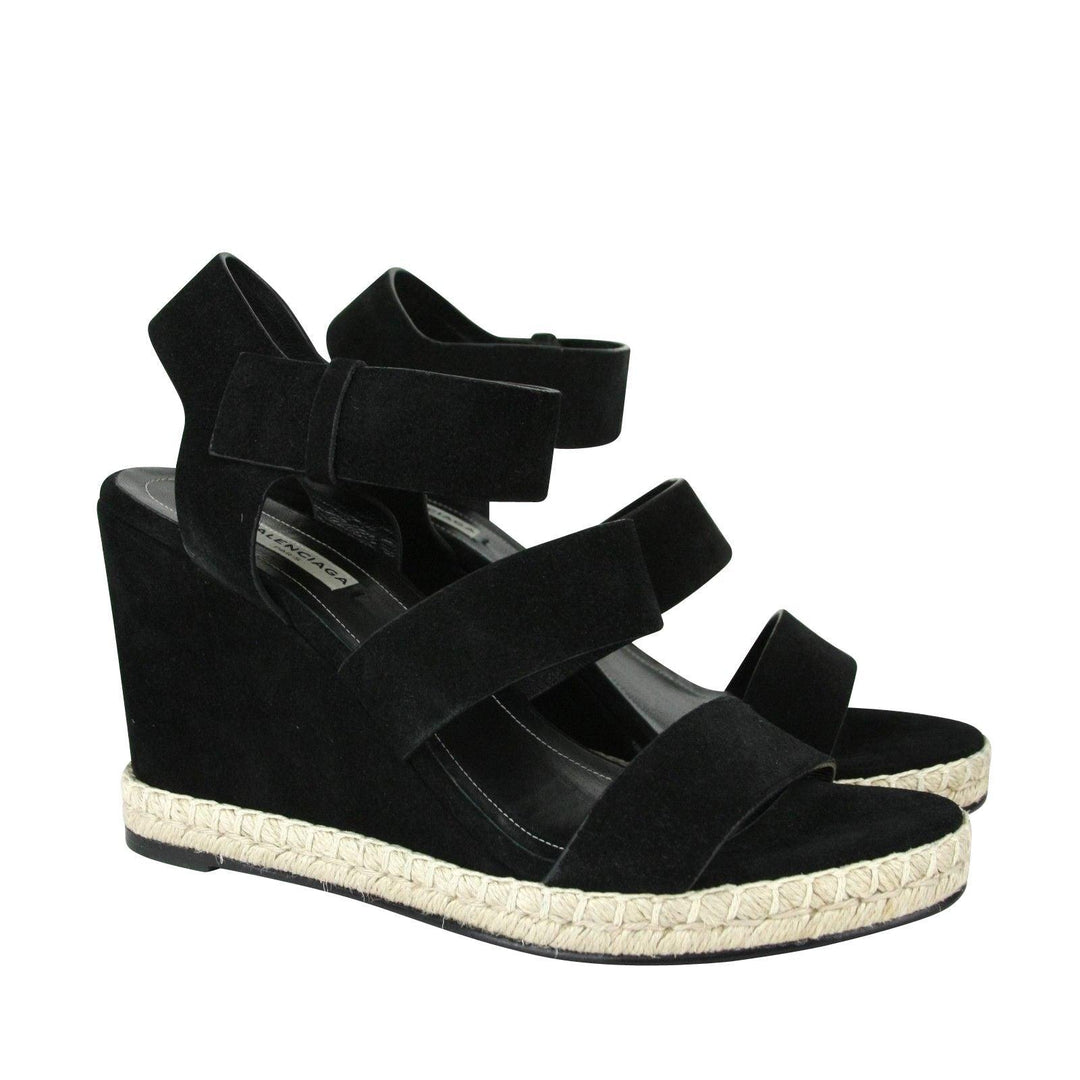 Balenciaga Balenciaga Women's Wedge Platform Black Suede Sandals - Ellie Belle