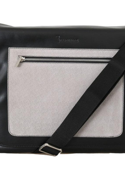 Billionaire Italian Couture Black Gray Leather Messenger Shoulder Bag - Ellie Belle