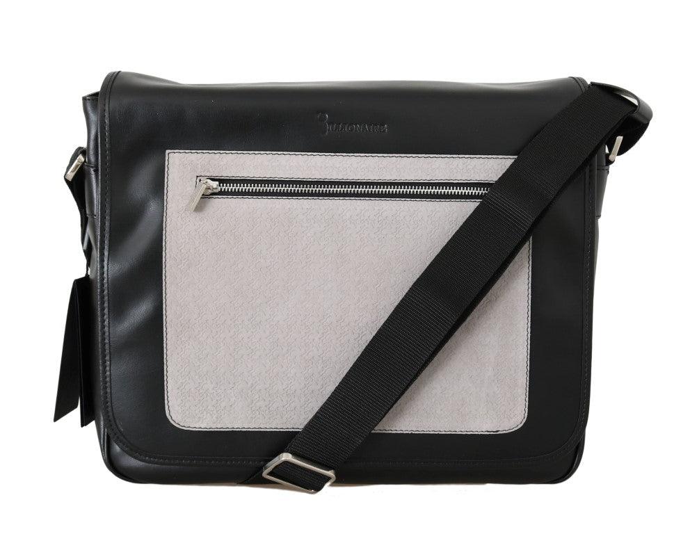 Billionaire Italian Couture Black Gray Leather Messenger Shoulder Bag - Ellie Belle