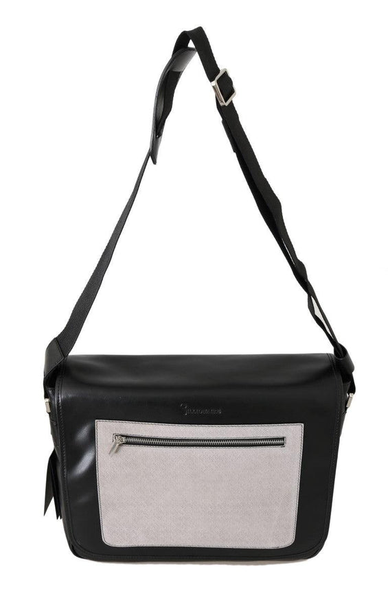 Billionaire Italian Couture Black Gray Leather Messenger Shoulder Bag - Ellie Belle