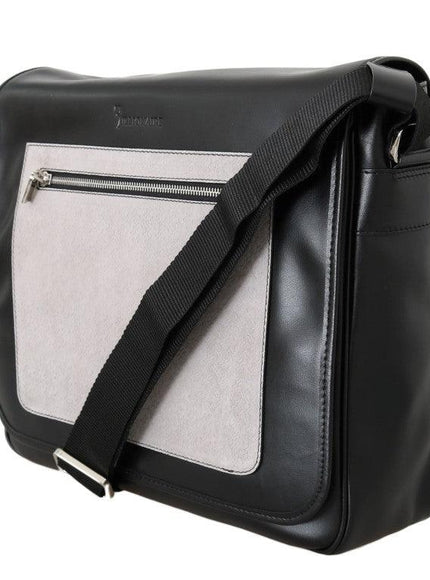 Billionaire Italian Couture Black Gray Leather Messenger Shoulder Bag - Ellie Belle