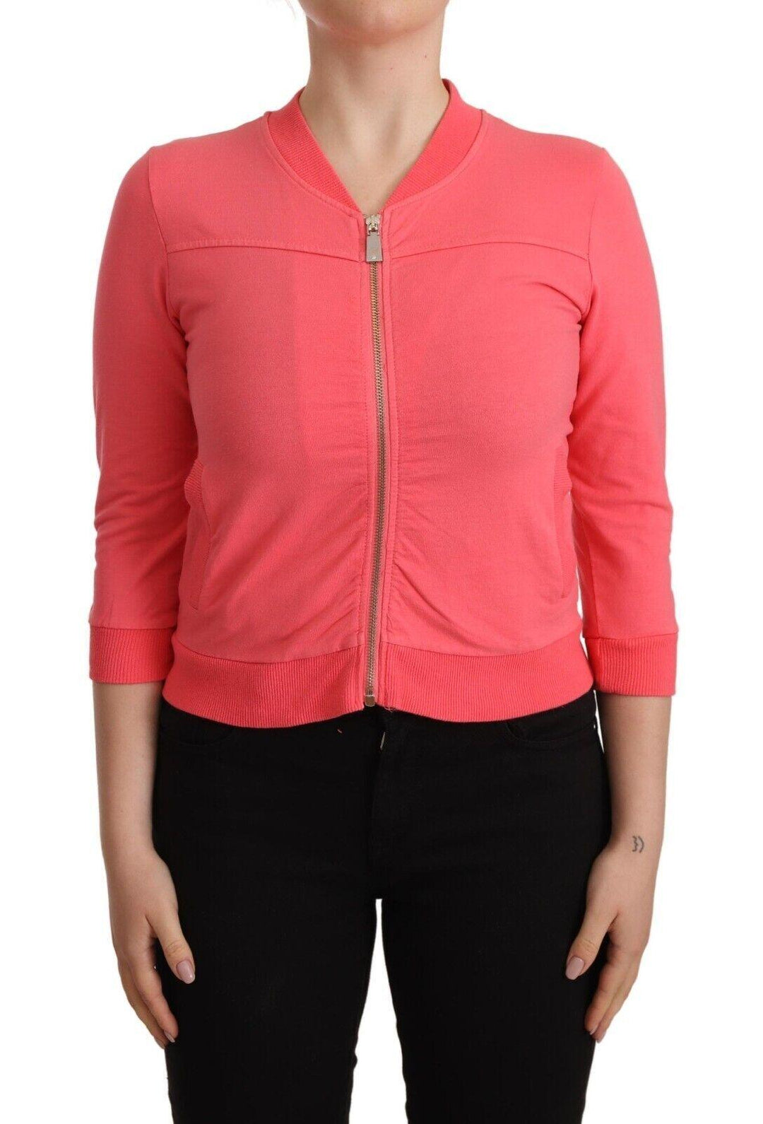 Blumarine Pink 3/4 Sleeve Zip Embellished Sweater - Ellie Belle
