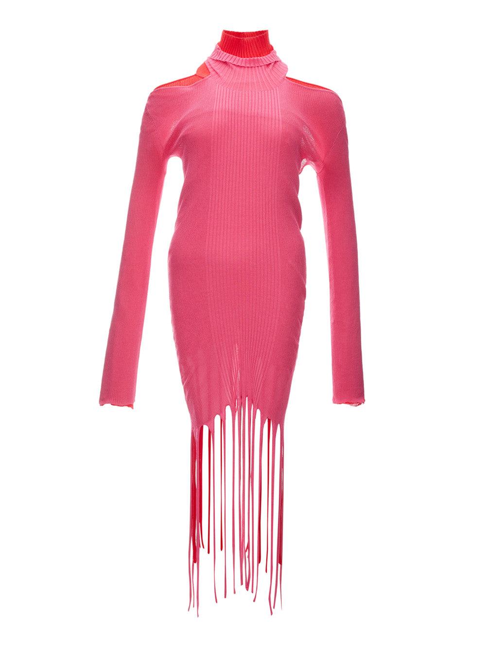 Bottega Veneta Fringed Long Pink/Red Dress - Ellie Belle