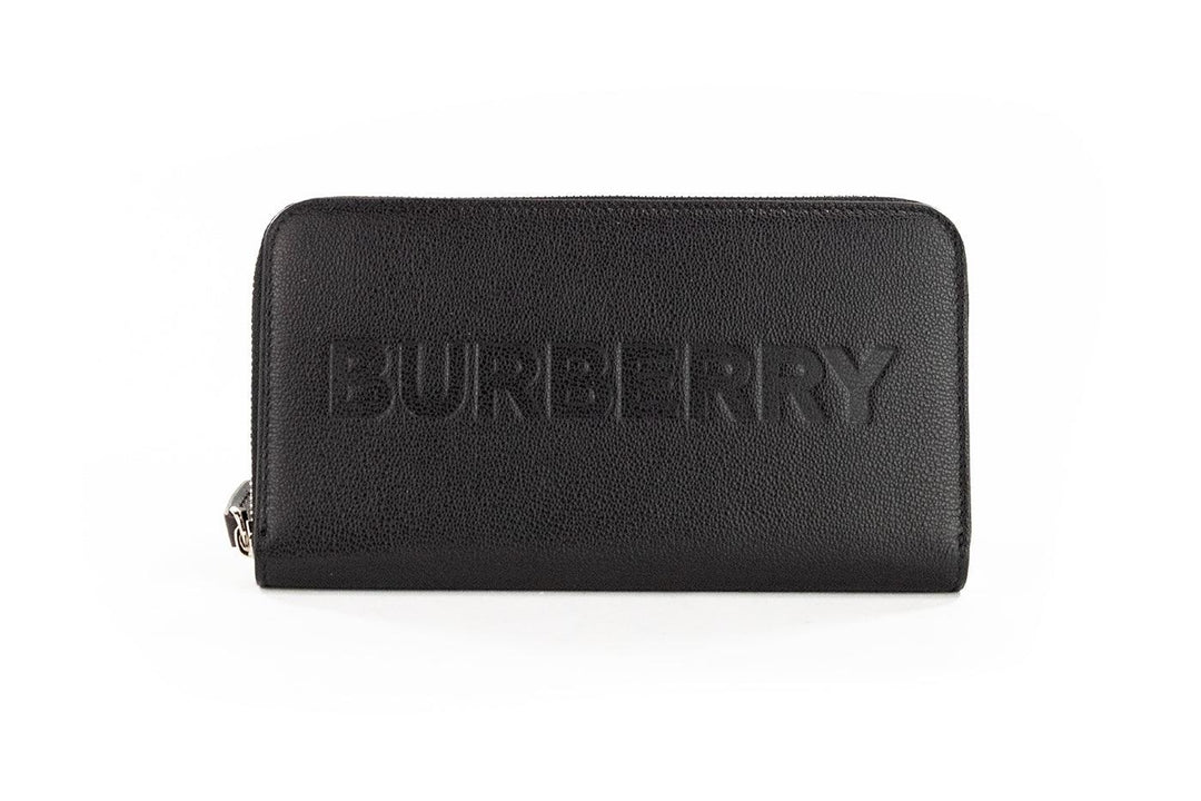 Burberry Elmore Black Embossed Logo Leather Continental Clutch Wallet - Ellie Belle
