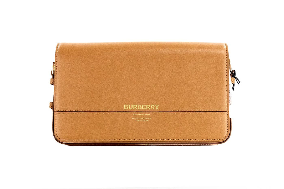 Burberry Grace Small Nutmeg Smooth Leather Flap Crossbody Clutch Handbag Purse - Ellie Belle