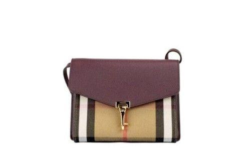 Burberry Macken Small Mahogany Red House Check Derby Leather Crossbody Bag Purse - Ellie Belle