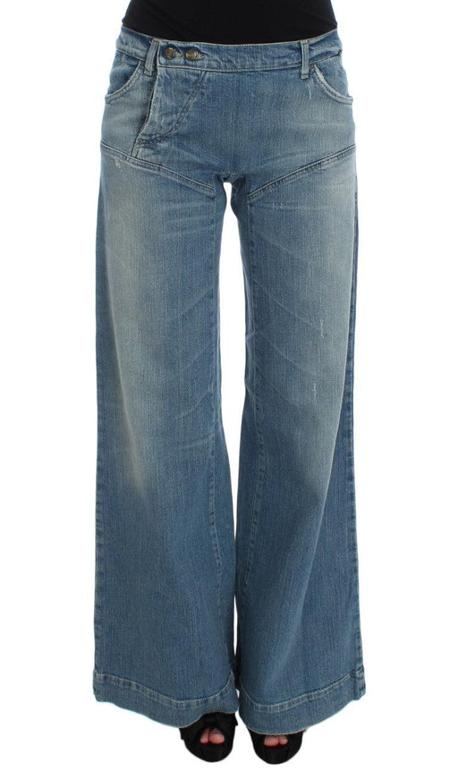 Cavalli Blue Wash Cotton Blend Wide Legs Jeans