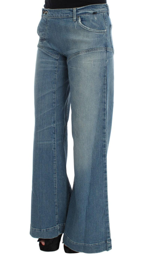 Cavalli Blue Wash Cotton Blend Wide Legs Jeans