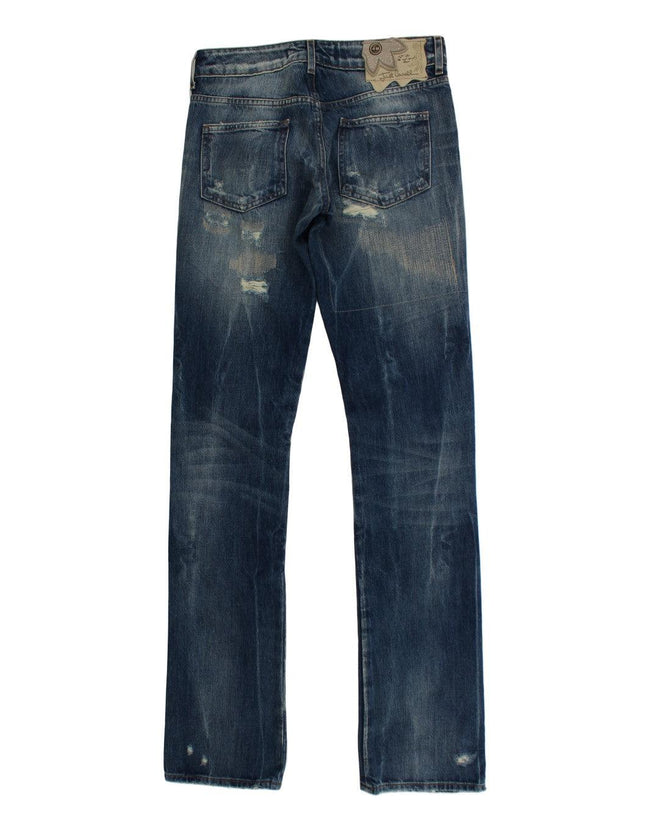 Cavalli Blue Wash Torn Cotton Straight Fit Jeans - Ellie Belle