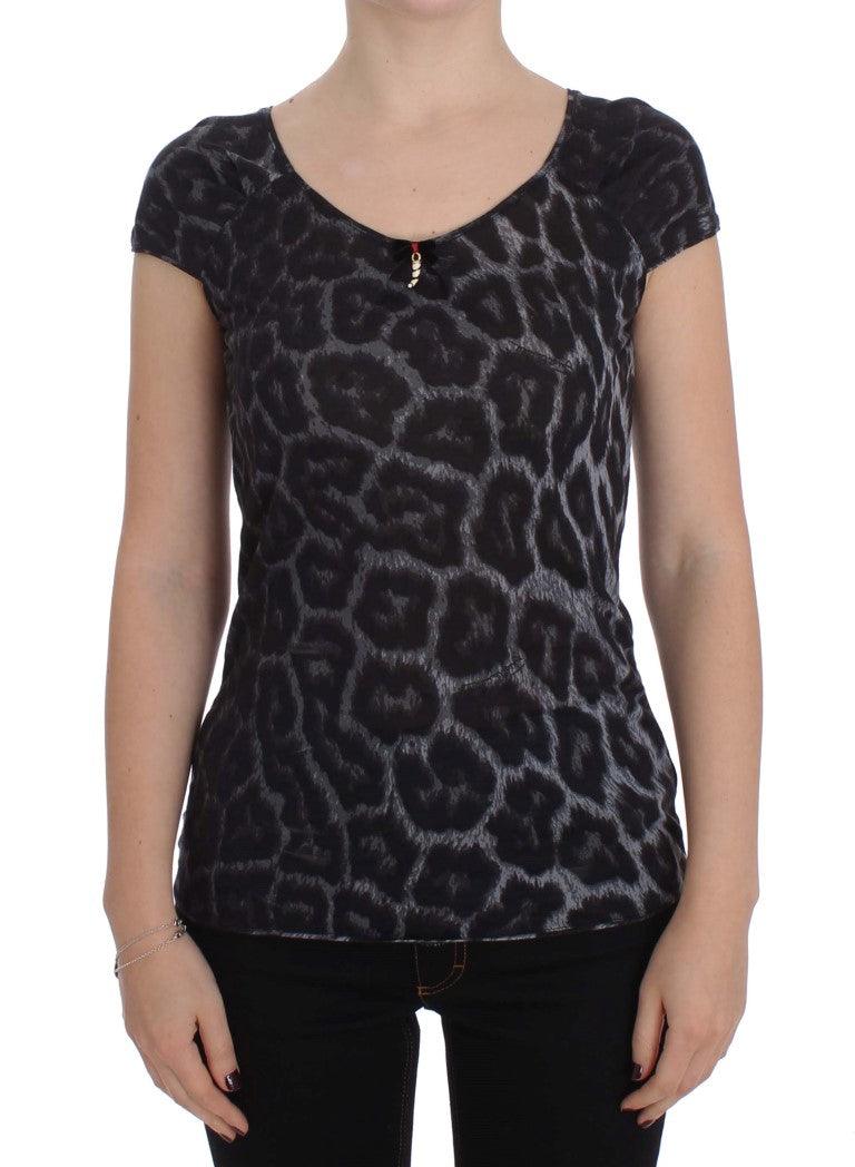 Cavalli Gray Leopard Modal T-Shirt Blouse Top - Ellie Belle