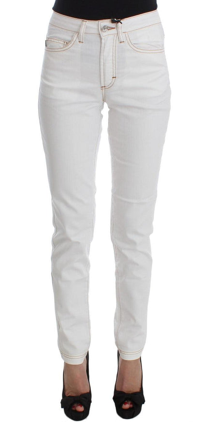 Cavalli White Cotton Blend Slim Fit Jeans