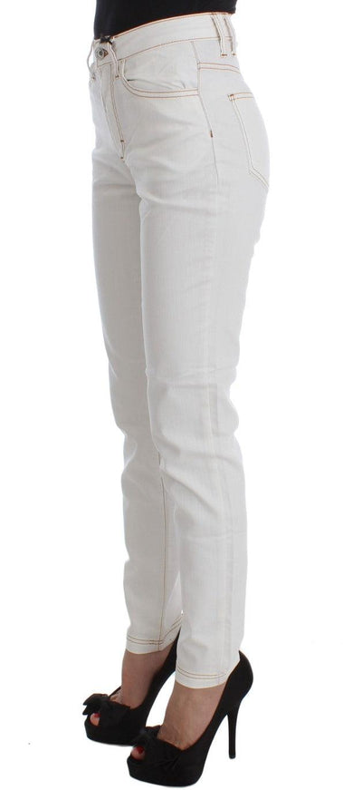 Cavalli White Cotton Blend Slim Fit Jeans