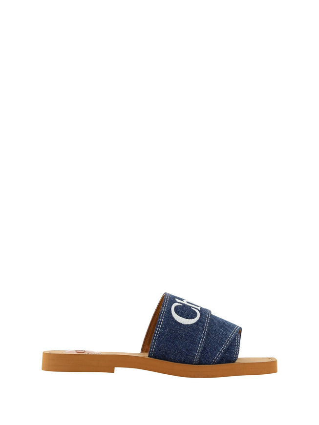 Chloé Denim Blue Cotton Slides Woody Sandals - Ellie Belle