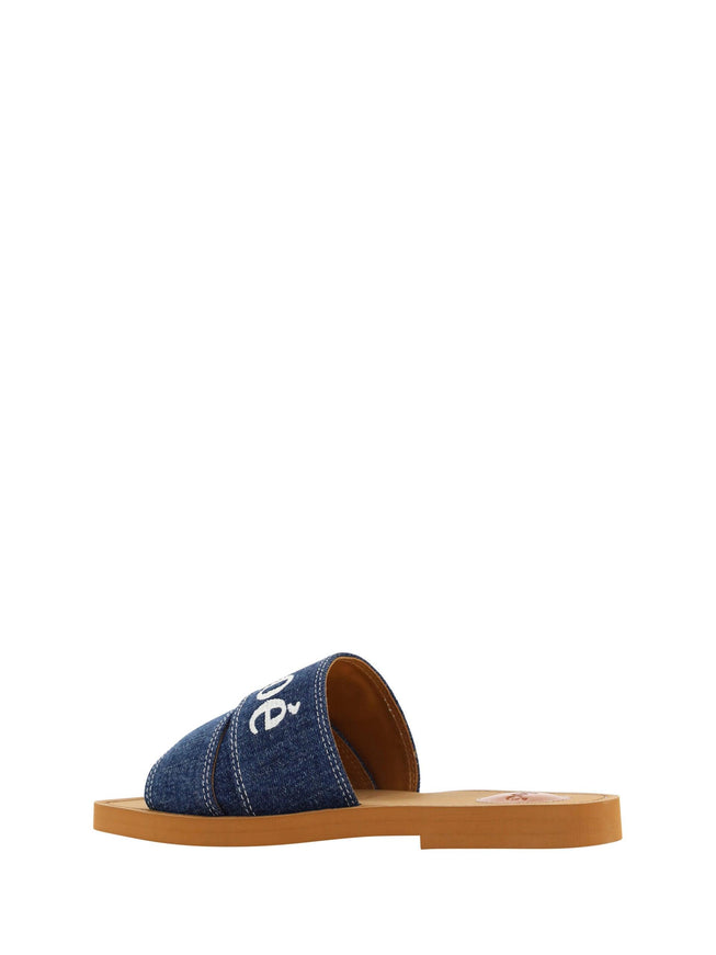 Chloé Denim Blue Cotton Slides Woody Sandals - Ellie Belle