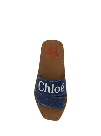 Chloé Denim Blue Cotton Slides Woody Sandals - Ellie Belle