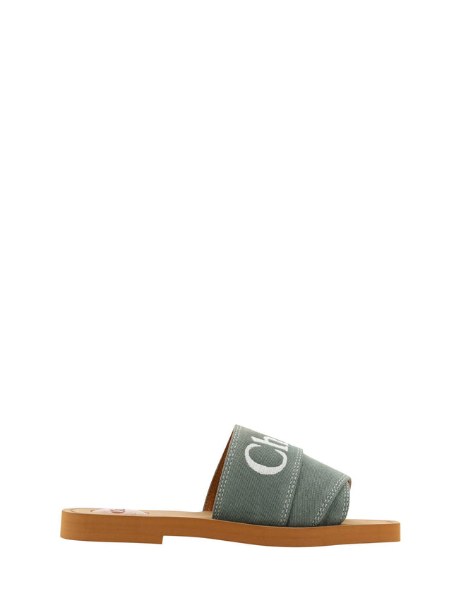 Chloé Forest Green Cotton Slides Woody Sandals - Ellie Belle