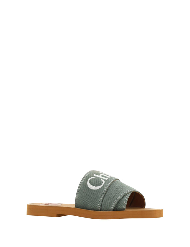 Chloé Forest Green Cotton Slides Woody Sandals - Ellie Belle