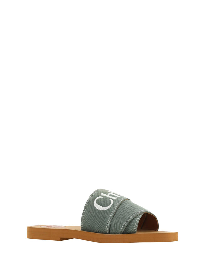 Chloé Forest Green Cotton Slides Woody Sandals - Ellie Belle