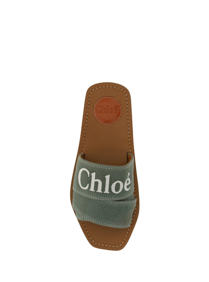 Chloé Forest Green Cotton Slides Woody Sandals - Ellie Belle