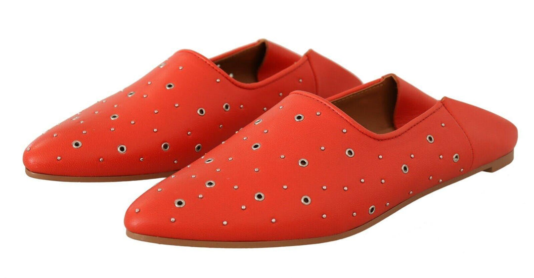 Chloé Orange Leather Eyelet Slides Flats Loafers Shoes - Ellie Belle