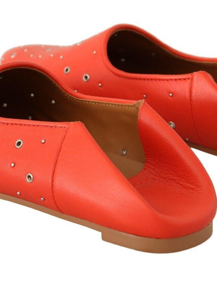 Chloé Orange Leather Eyelet Slides Flats Loafers Shoes - Ellie Belle