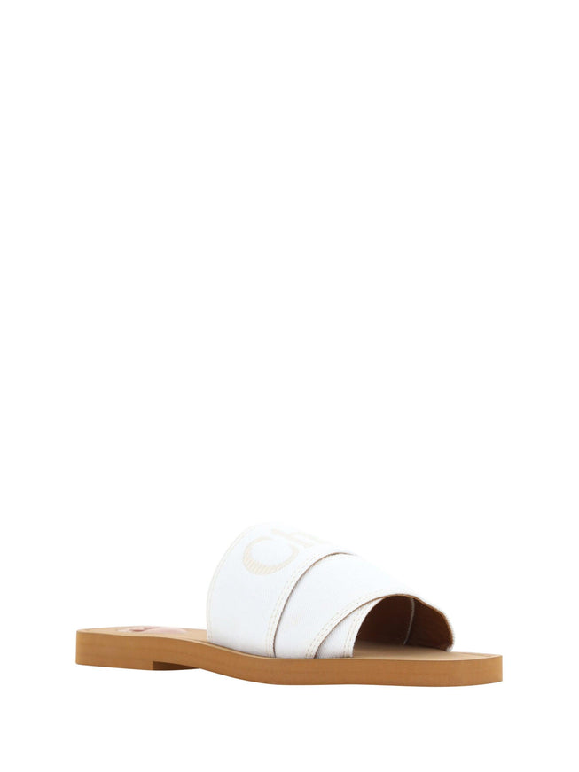 Chloé White Cotton Slides Woody Sandals - Ellie Belle