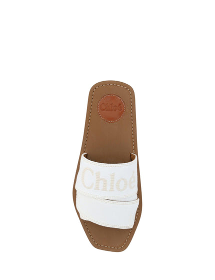 Chloé White Cotton Slides Woody Sandals - Ellie Belle