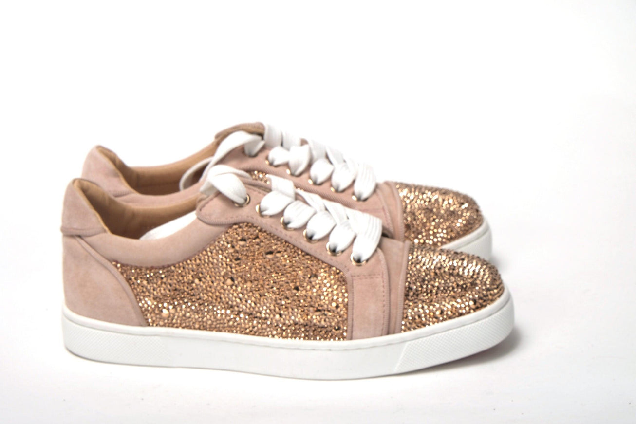 Christian Louboutin Antoinette Rose Gold Embellished Sneakers - Ellie Belle