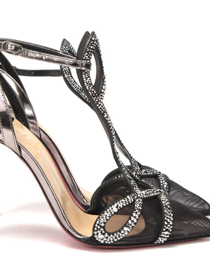 Christian Louboutin Black Crystal And Leather Strappy High Heel Sandal - Ellie Belle