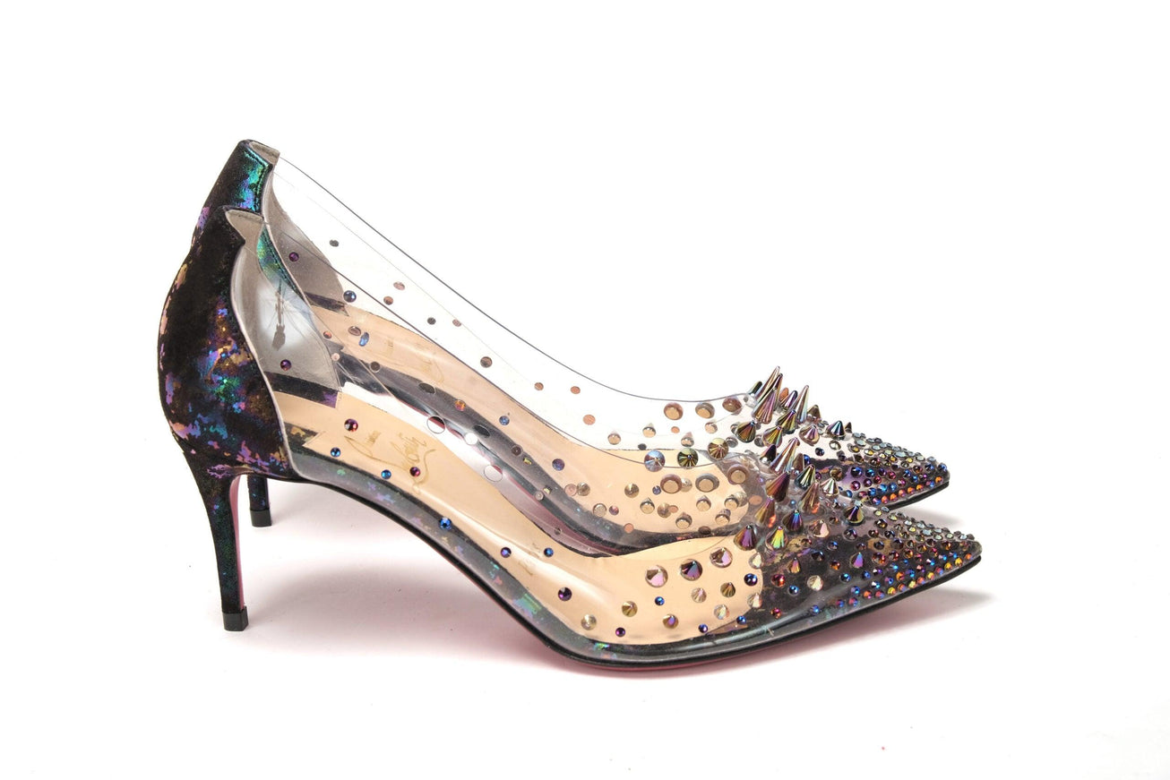 Christian Louboutin Black Pearlescent Heel Pvc Spikes Sandal - Ellie Belle