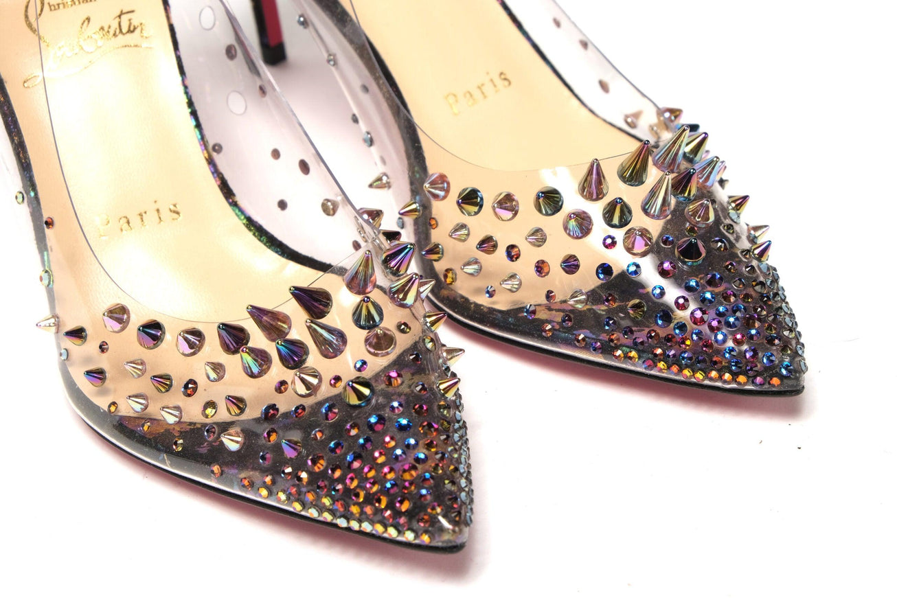 Christian Louboutin Black Pearlescent Heel Pvc Spikes Sandal - Ellie Belle