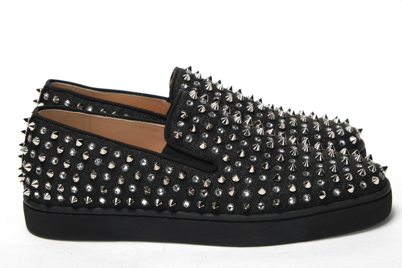 Christian Louboutin Black/Crystal Sv Version Roller 1c1s Flat Shoes - Ellie Belle