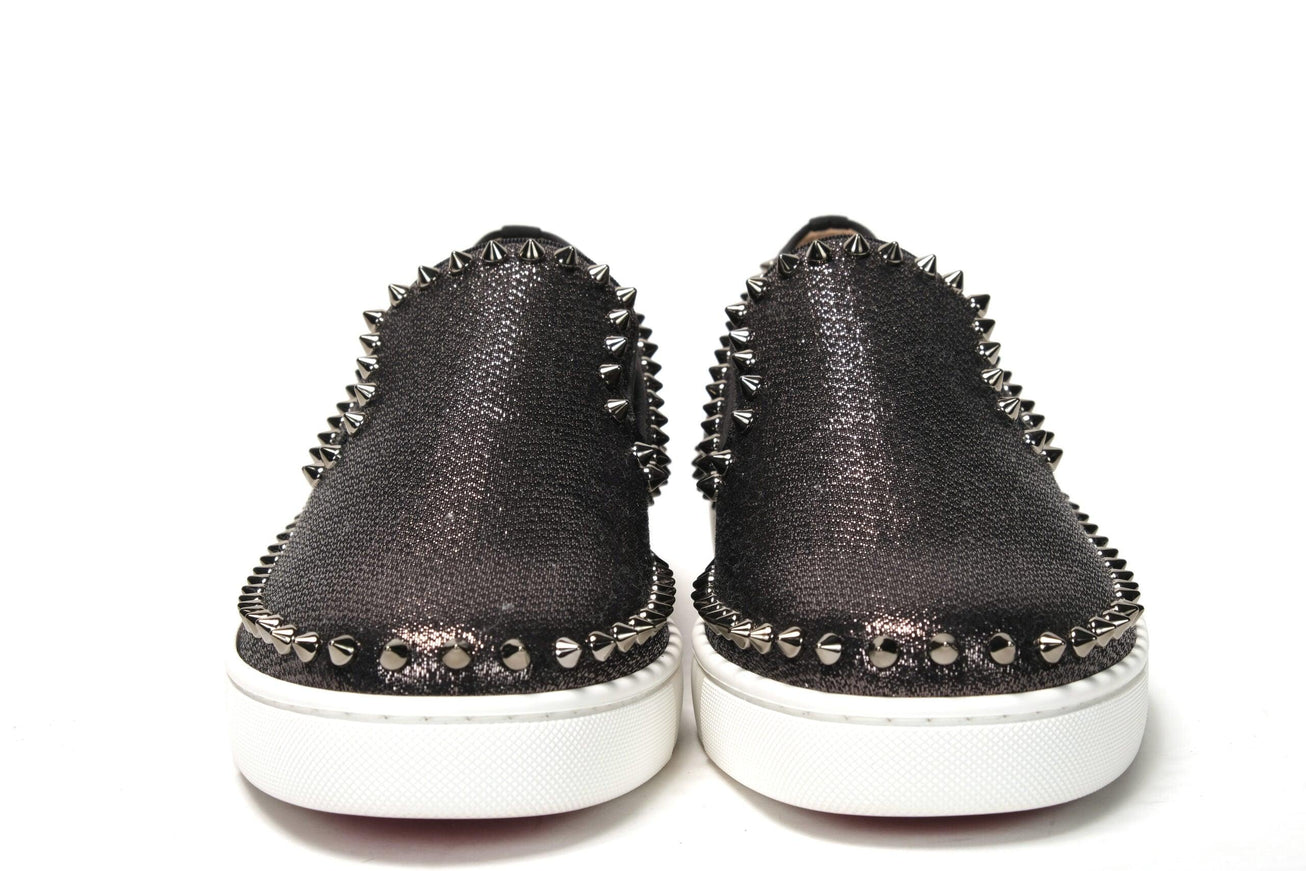 Christian Louboutin Black/Dk Gun Pik Boat Flat Lurex Shoes - Ellie Belle