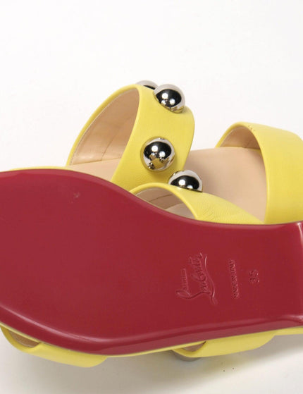 Christian Louboutin Bright Yellow Silver Wide Strap Studded Flat - Ellie Belle