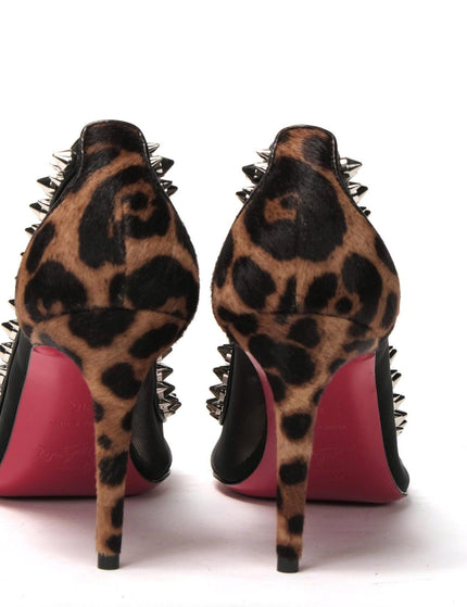 Christian Louboutin Brown Silver Leopard  Nappa And Mesh Studded High Heels Pumps - Ellie Belle