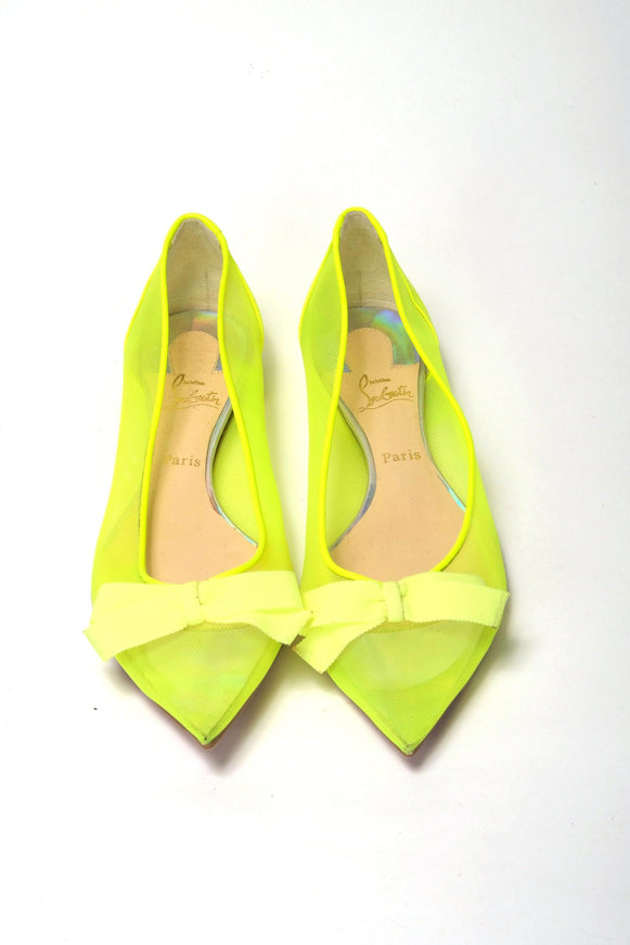 Christian Louboutin Fluro Yellow Flat Point Toe Shoe - Ellie Belle