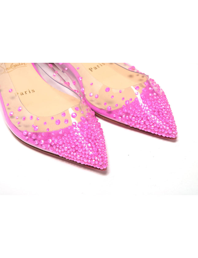 Christian Louboutin Hot Pink Suede Crystals Flat Point Toe Shoe - Ellie Belle