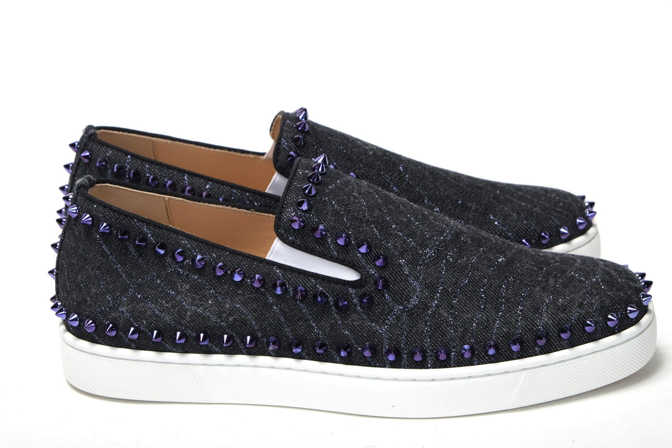 Christian Louboutin Navy/Electro Met Pik Boat Flat Shoes - Ellie Belle