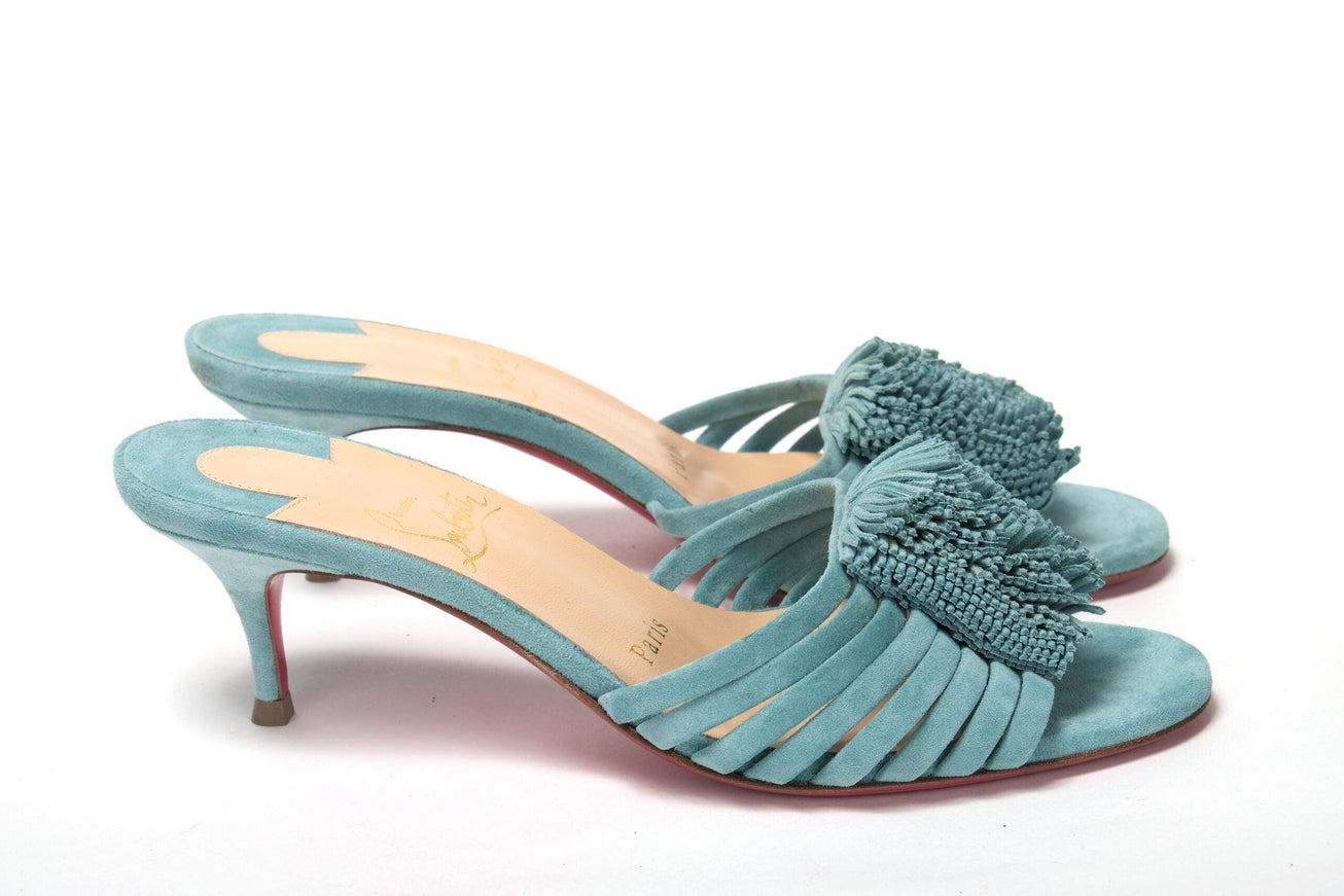 Christian Louboutin Noumea Blue Strappy Kitten Heel - Ellie Belle