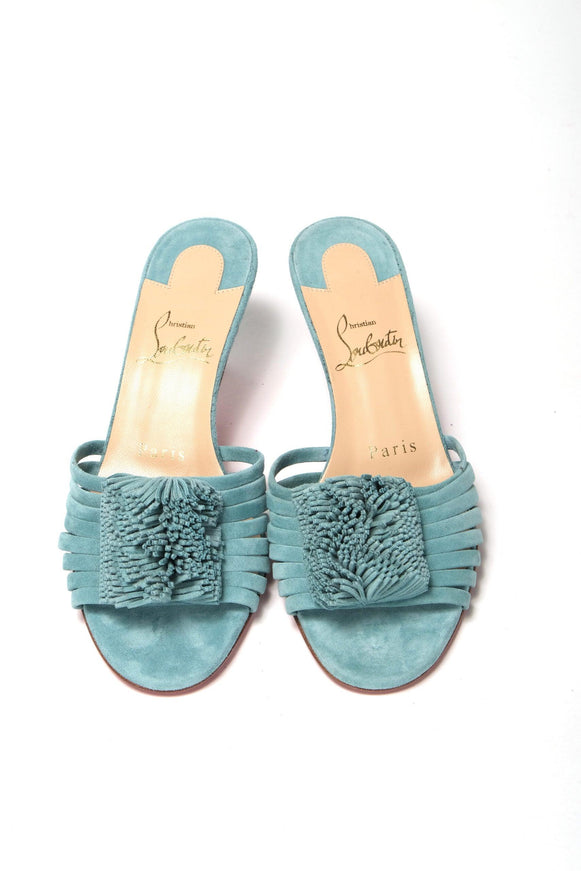 Christian Louboutin Noumea Blue Strappy Kitten Heel - Ellie Belle