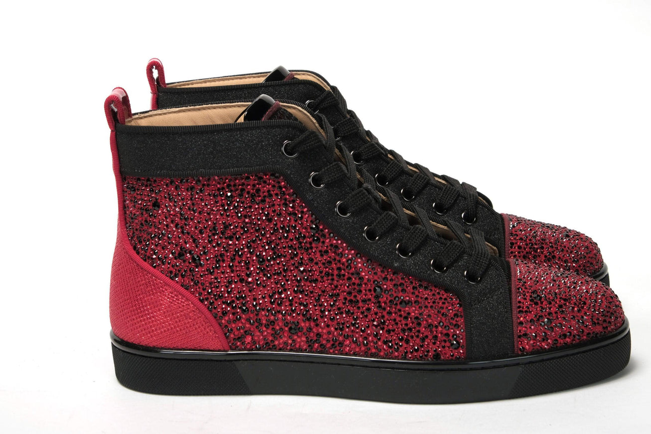 Christian Louboutin Red Black Louis Junior Spikes Sneaker Shoes - Ellie Belle