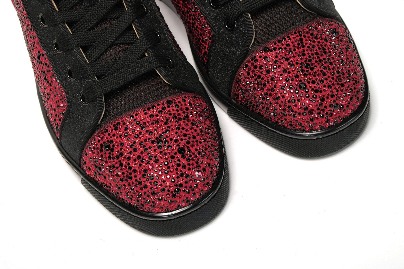 Christian Louboutin Red Black Louis Junior Spikes Sneaker Shoes - Ellie Belle