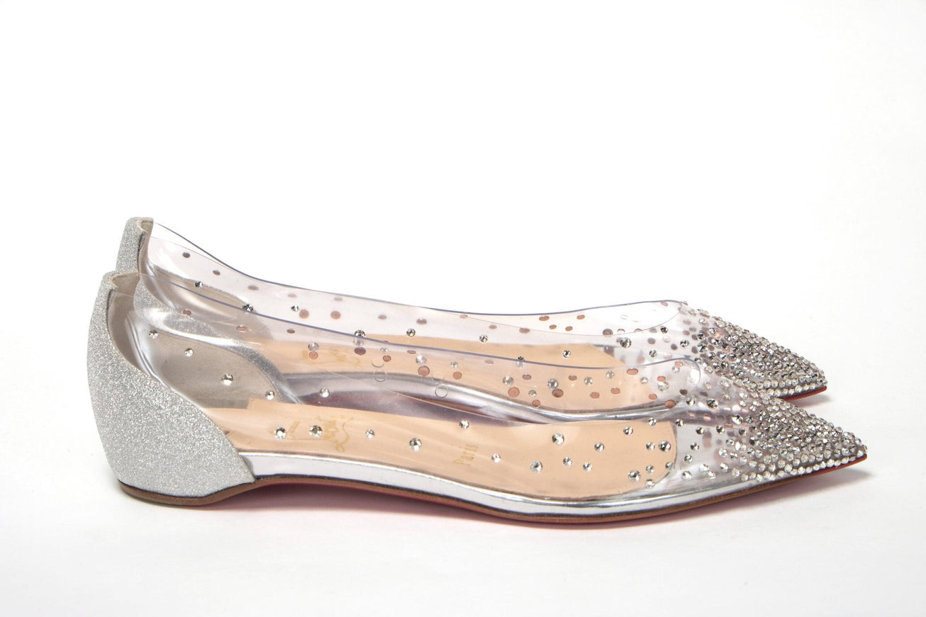 Christian Louboutin Silver Crystals Flat Point Toe Shoe - Ellie Belle